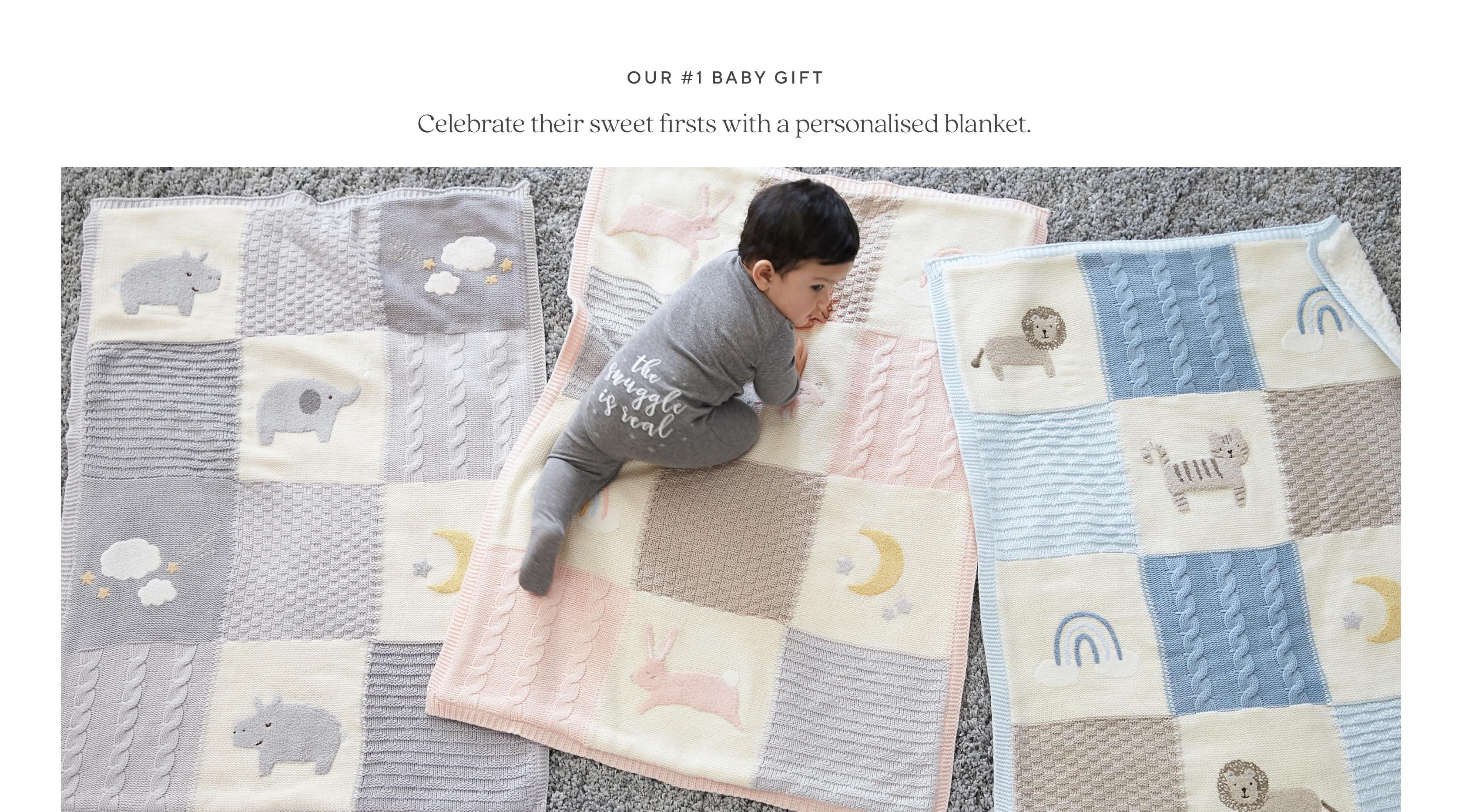 Celebrate their sweet firsts with a personalised blanket